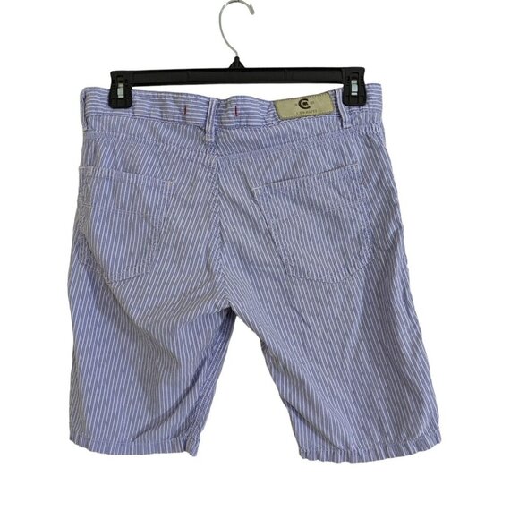 Mens Size 33 Shorts Blue Seersuck Striped Casual Bermuda Walking Pockets - Picture 2 of 9